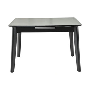 Masa extensibila OSTEN, MDF/lemn de cauciuc, gri mat cu efect de marmura/negru mat, 120-160×80×76 cm