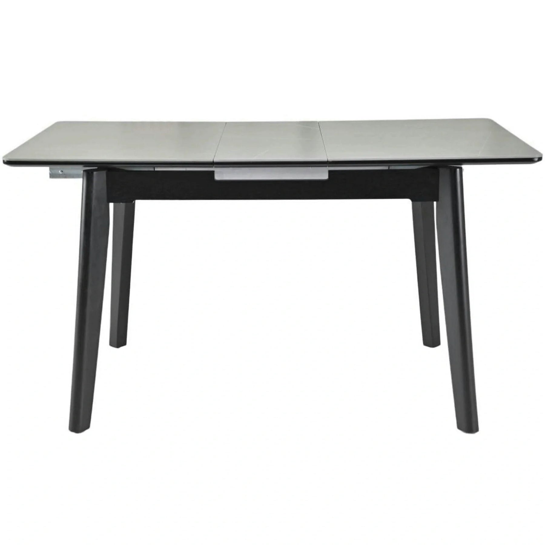 Masa extensibila OSTEN, MDF/lemn de cauciuc, gri mat cu efect de marmura/negru mat, 120-160×80×76 cm