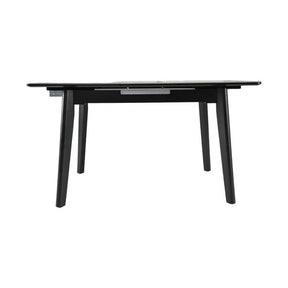 Masa extensibila OSTEN, MDF/lemn de cauciuc, gri mat cu efect de marmura/negru mat, 140-180×80×76 cm