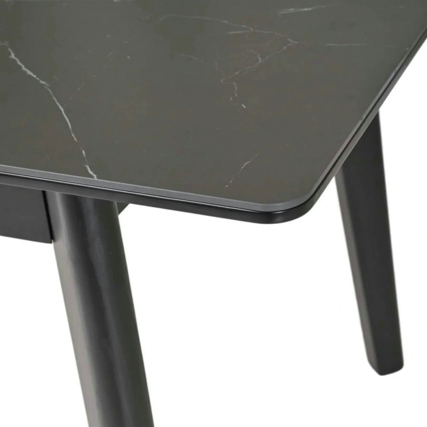 Masa extensibila OSTEN, MDF/lemn de cauciuc, negru mat cu efect de marmura/negru mat, 110-140×80×76 cm