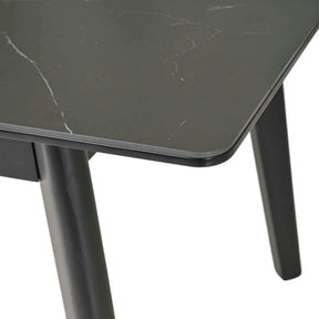 Masa extensibila OSTEN, MDF/lemn de cauciuc, negru mat cu efect de marmura/negru mat, 110-140×80×76 cm