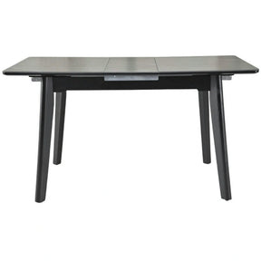 Masa extensibila OSTEN, MDF/lemn de cauciuc, negru mat cu efect de marmura/negru mat, 110-140×80×76 cm