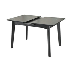 Masa extensibila OSTEN, MDF/lemn de cauciuc, negru mat cu efect de marmura/negru mat, 110-140×80×76 cm