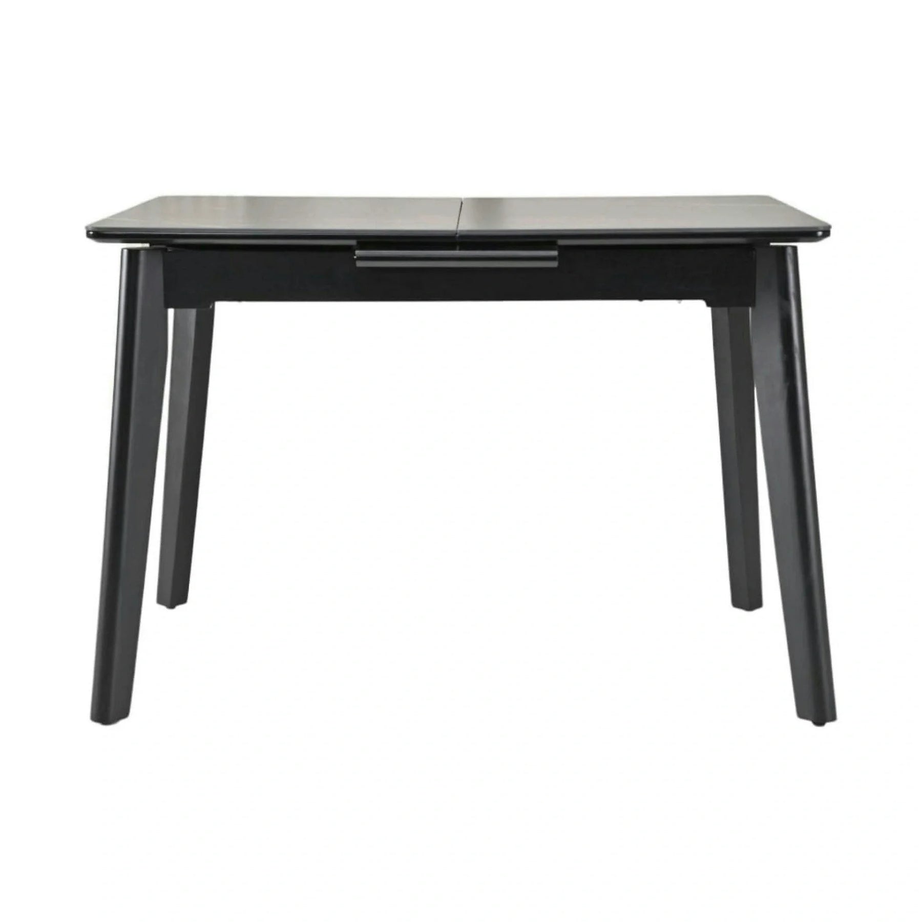 Masa extensibila OSTEN, MDF/lemn de cauciuc, negru mat cu efect de marmura/negru mat, 110-140×80×76 cm