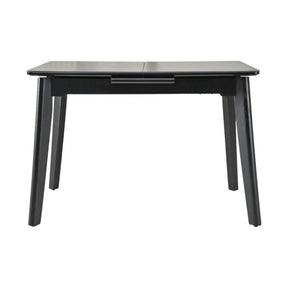 Masa extensibila OSTEN, MDF/lemn de cauciuc, negru mat cu efect de marmura/negru mat, 110-140×80×76 cm