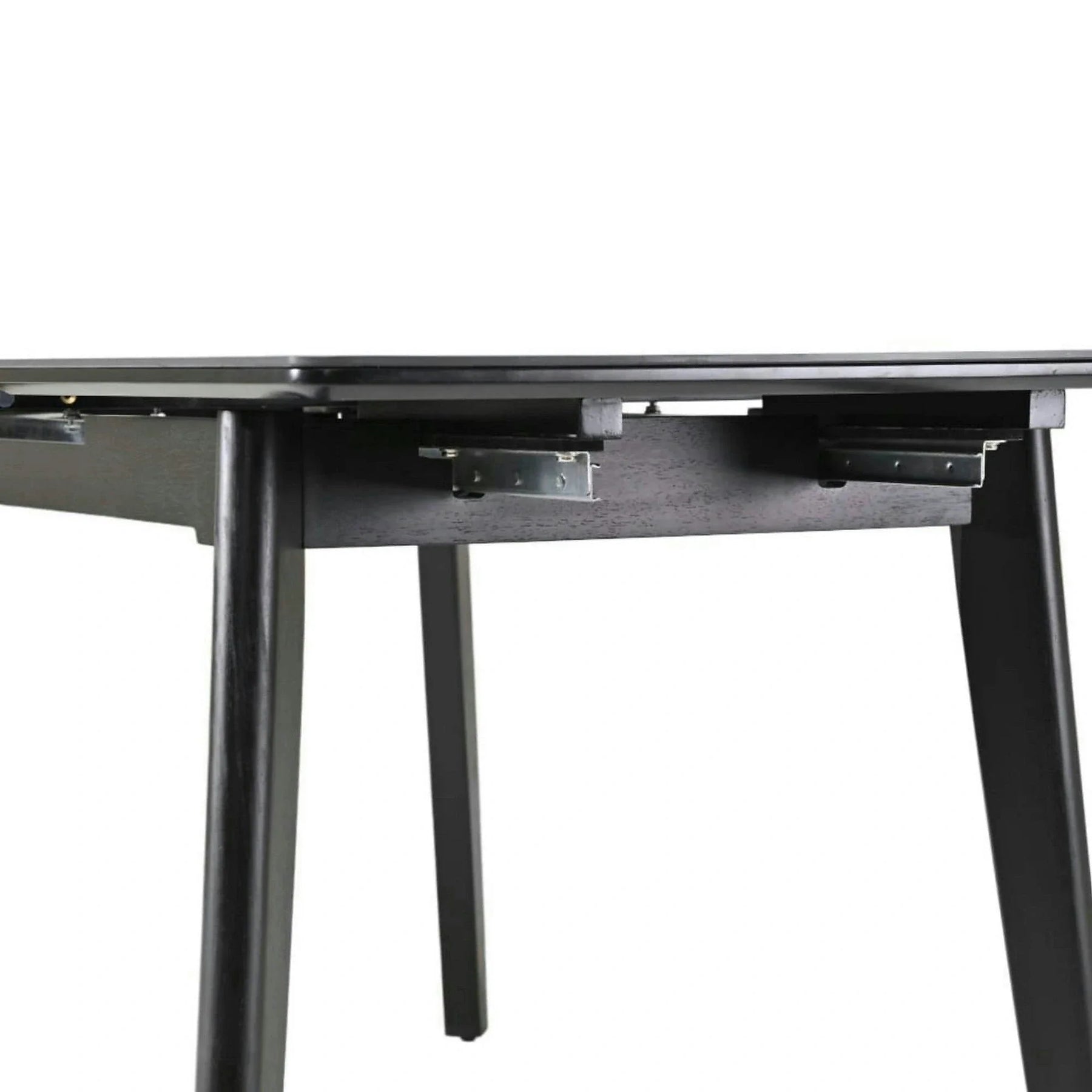 Masa extensibila OSTEN, MDF/lemn de cauciuc, negru mat cu efect de marmura/negru mat, 110-140×80×76 cm