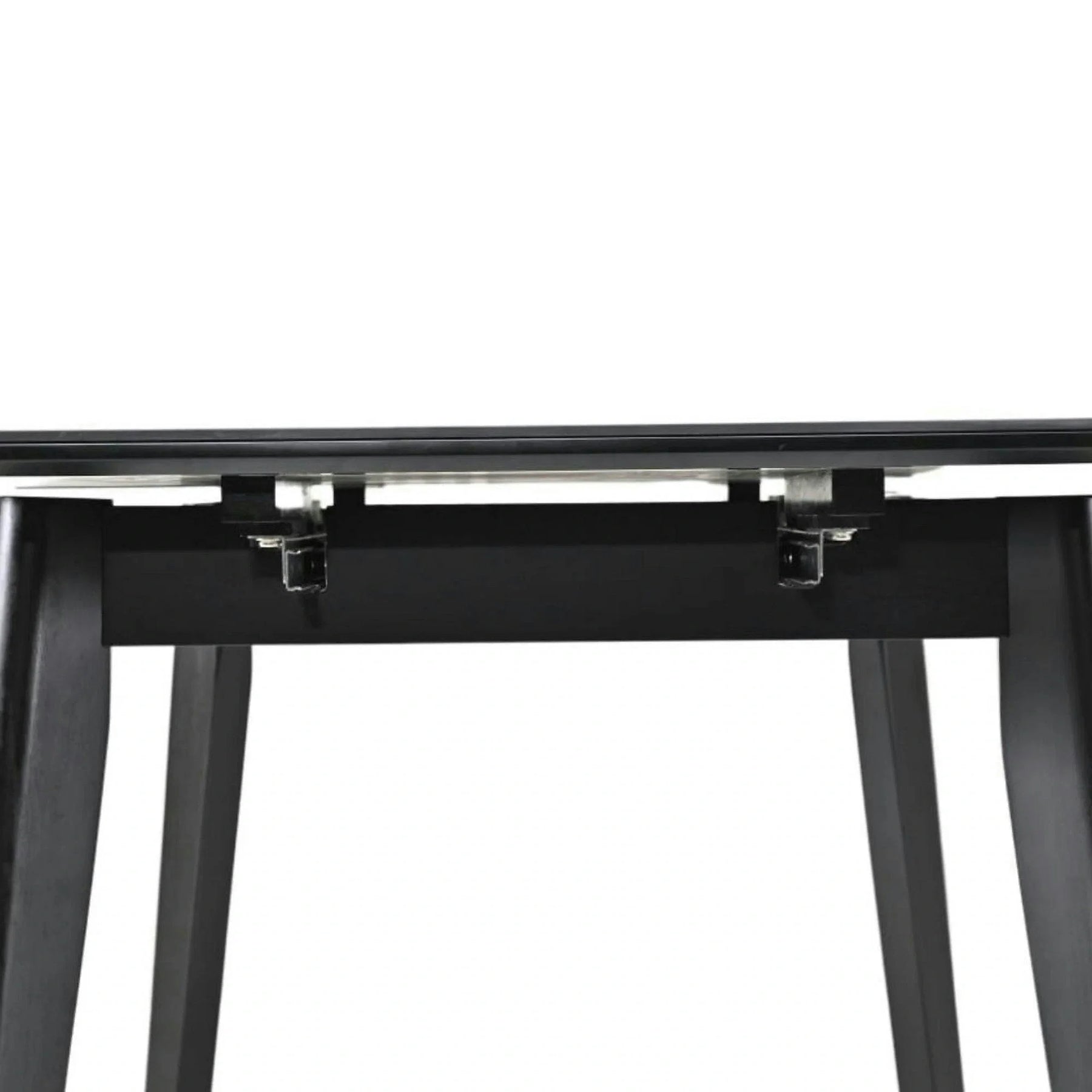 Masa extensibila OSTEN, MDF/lemn de cauciuc, negru mat cu efect de marmura/negru mat, 110-140×80×76 cm