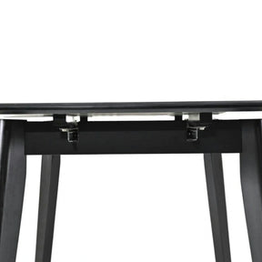 Masa extensibila OSTEN, MDF/lemn de cauciuc, negru mat cu efect de marmura/negru mat, 110-140×80×76 cm