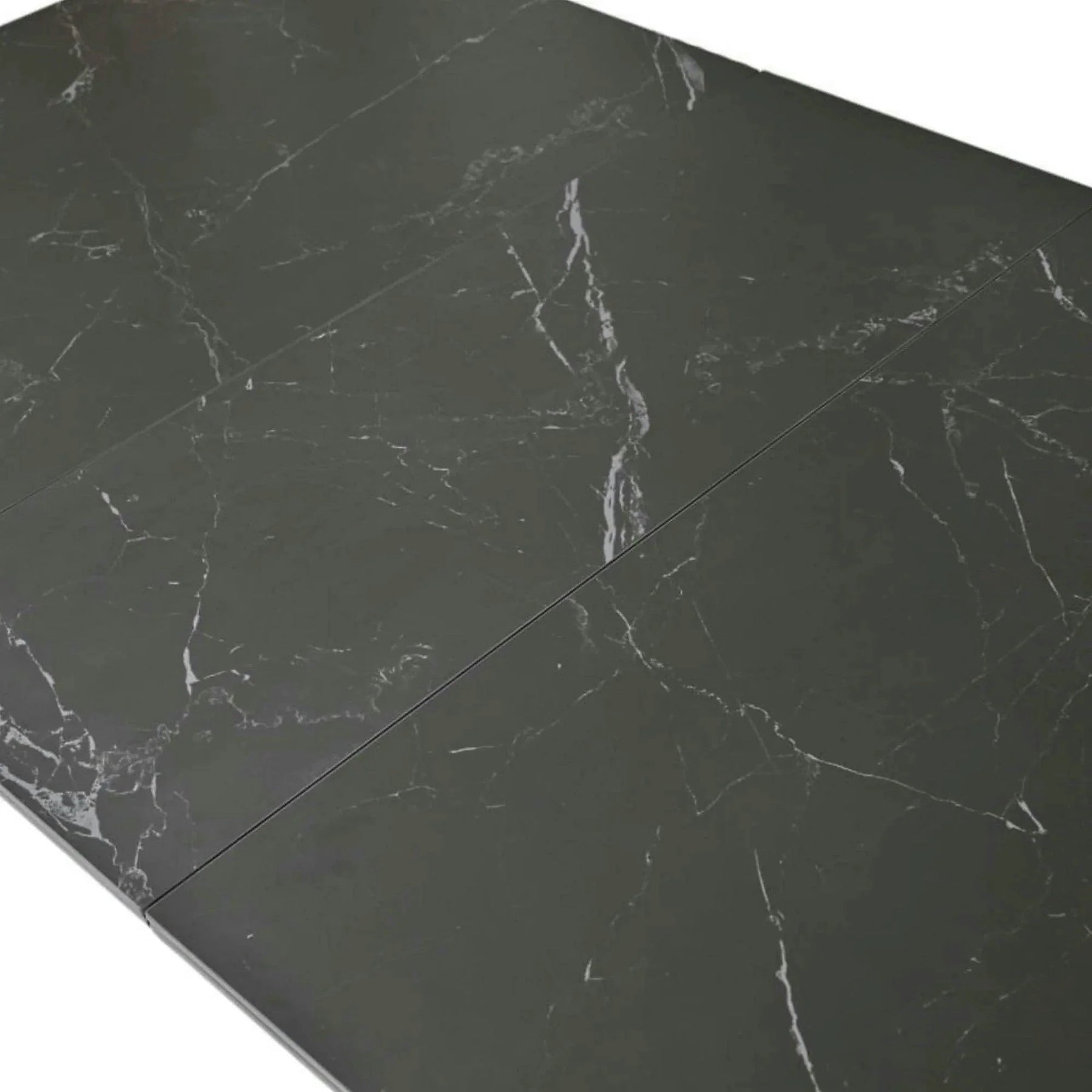 Masa extensibila OSTEN, MDF/lemn de cauciuc, negru mat cu efect de marmura/negru mat, 110-140×80×76 cm