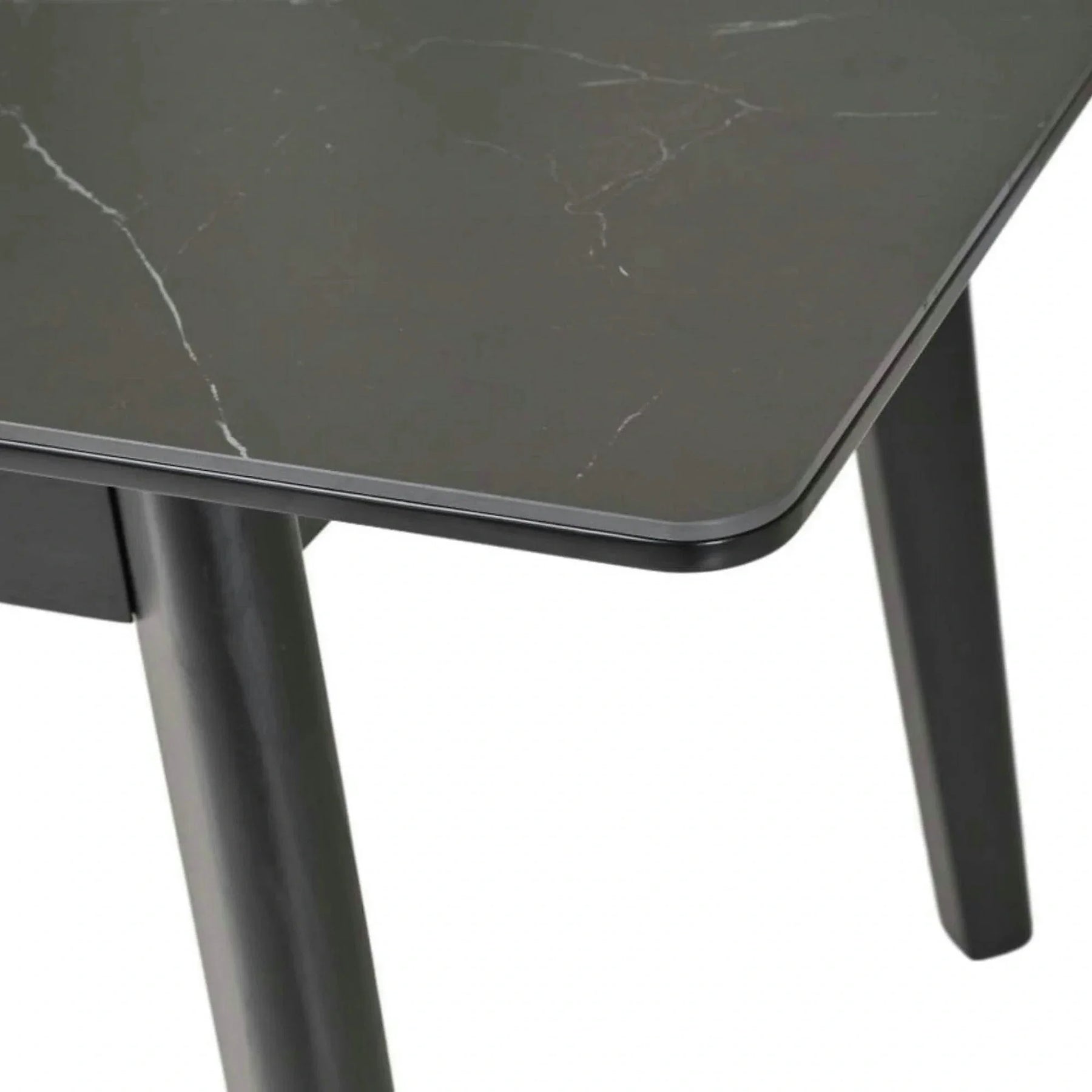 Masa extensibila OSTEN, MDF/lemn de cauciuc, negru mat cu efect de marmura/negru mat, 120-160×80×76 cm