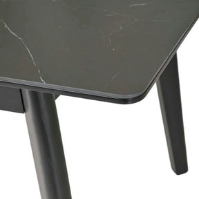 Masa extensibila OSTEN, MDF/lemn de cauciuc, negru mat cu efect de marmura/negru mat, 120-160×80×76 cm