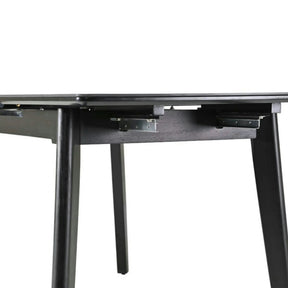Masa extensibila OSTEN, MDF/lemn de cauciuc, negru mat cu efect de marmura/negru mat, 120-160×80×76 cm
