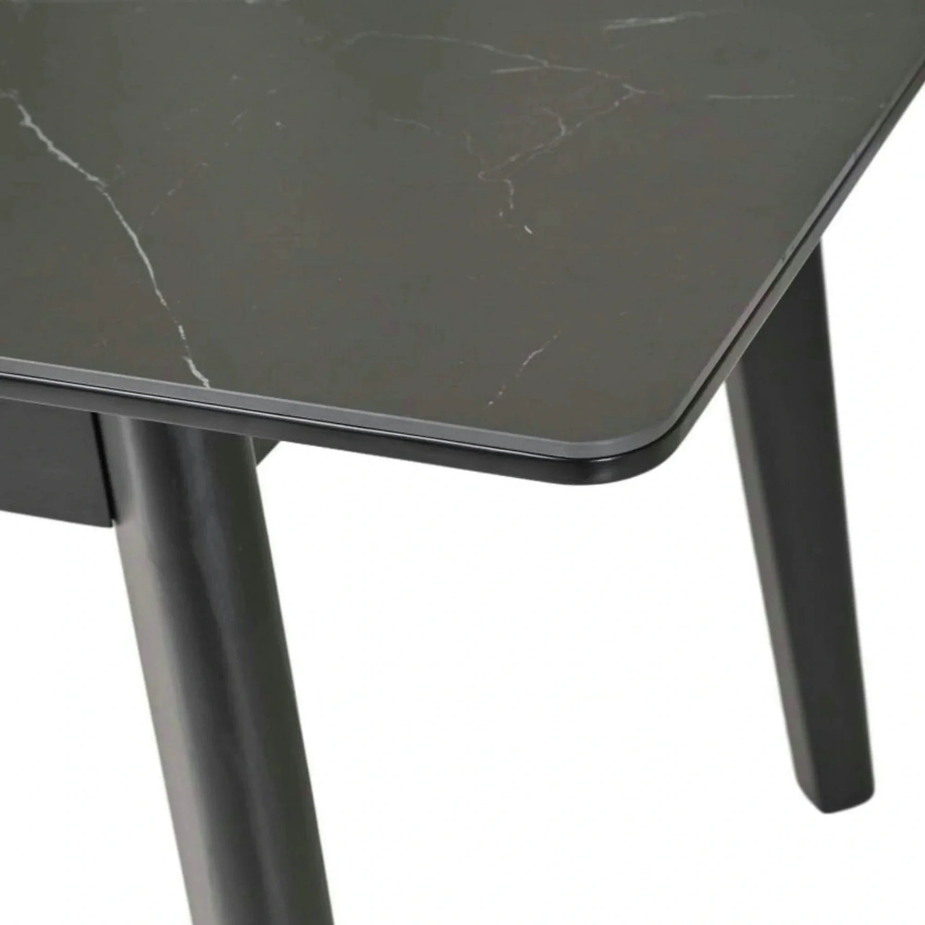 Masa extensibila OSTEN, MDF/lemn de cauciuc, negru mat cu efect de marmura/negru mat, 140-180×80×76 cm