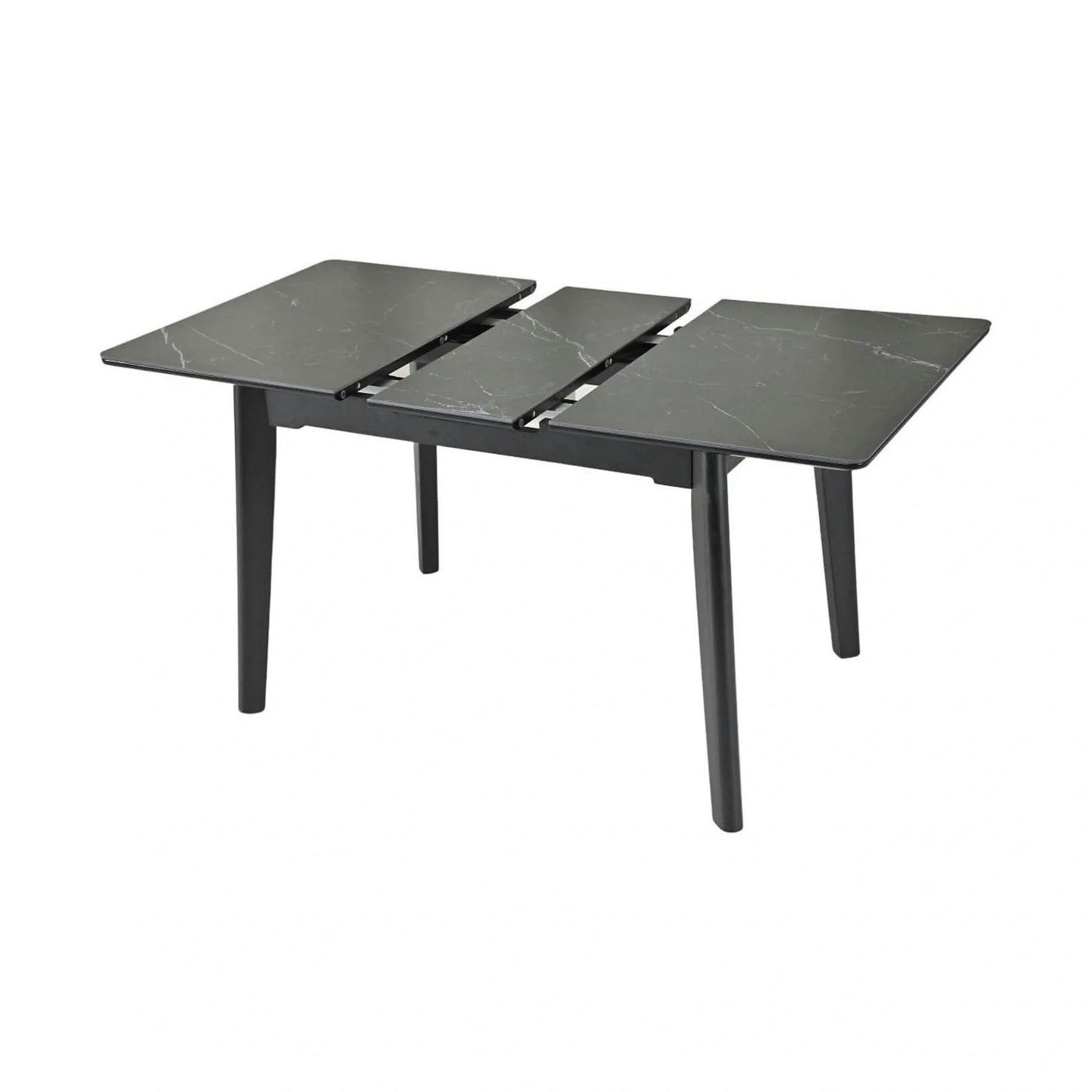Masa extensibila OSTEN, MDF/lemn de cauciuc, negru mat cu efect de marmura/negru mat, 140-180×80×76 cm