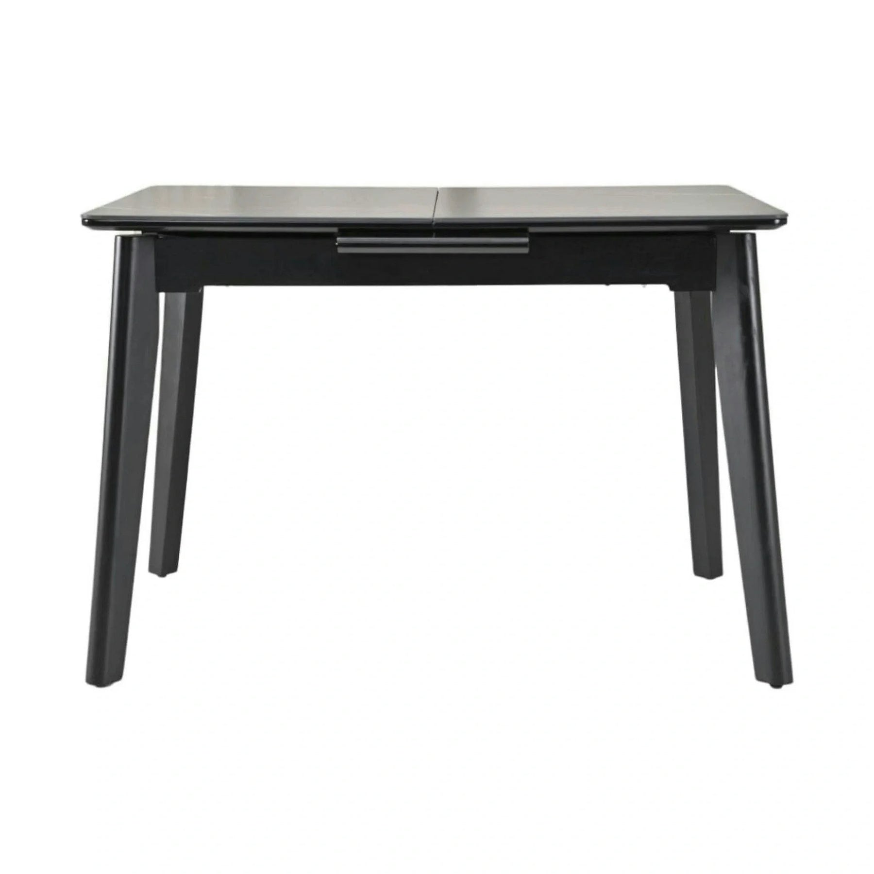 Masa extensibila OSTEN, MDF/lemn de cauciuc, negru mat cu efect de marmura/negru mat, 140-180×80×76 cm