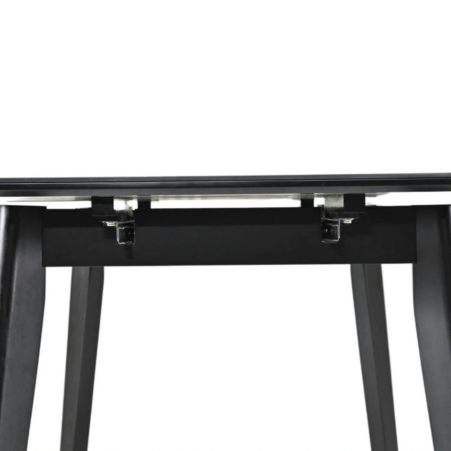 Masa extensibila OSTEN, MDF/lemn de cauciuc, negru mat cu efect de marmura/negru mat, 140-180×80×76 cm