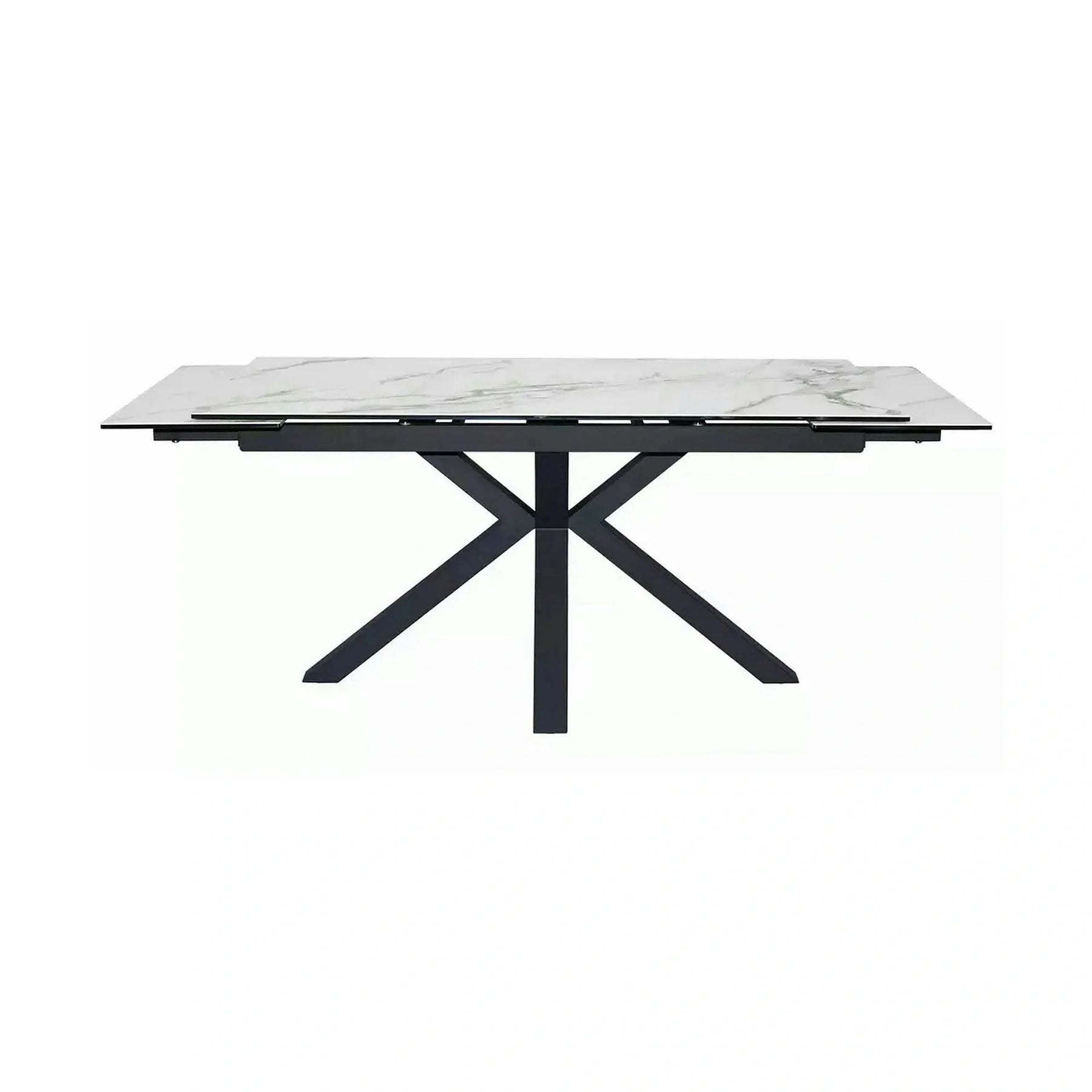 Masa extensibila sticla securizata COLUMBUS, alb cu efect de marmura/negru, sticla/ceramica/metal, 160/240x90x76 cm