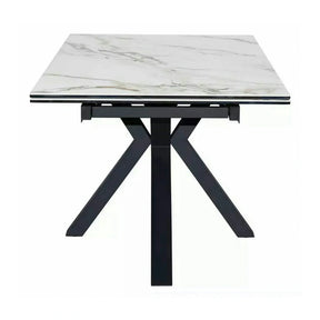 Masa extensibila sticla securizata COLUMBUS, alb cu efect de marmura/negru, sticla/ceramica/metal, 160/240x90x76 cm