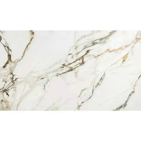 Masa extensibila sticla securizata COLUMBUS, alb cu efect de marmura/negru, sticla/ceramica/metal, 160/240x90x76 cm