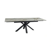 Masa extensibila sticla securizata COLUMBUS, alb cu efect de marmura/negru, sticla/ceramica/metal, 160/240x90x76 cm