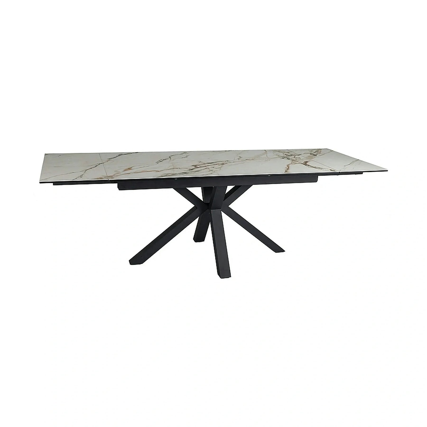 Masa extensibila sticla securizata COLUMBUS, alb cu efect de marmura/negru, sticla/ceramica/metal, 160/240x90x76 cm