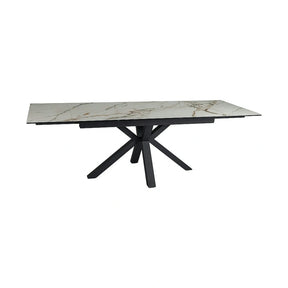Masa extensibila sticla securizata COLUMBUS, alb cu efect de marmura/negru, sticla/ceramica/metal, 160/240x90x76 cm