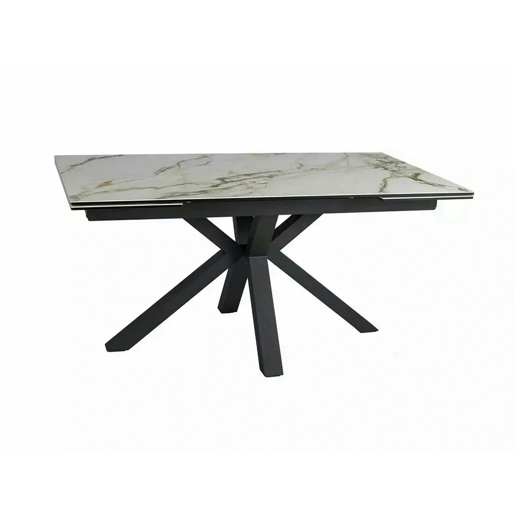 Masa extensibila sticla securizata COLUMBUS, alb cu efect de marmura/negru, sticla/ceramica/metal, 160/240x90x76 cm