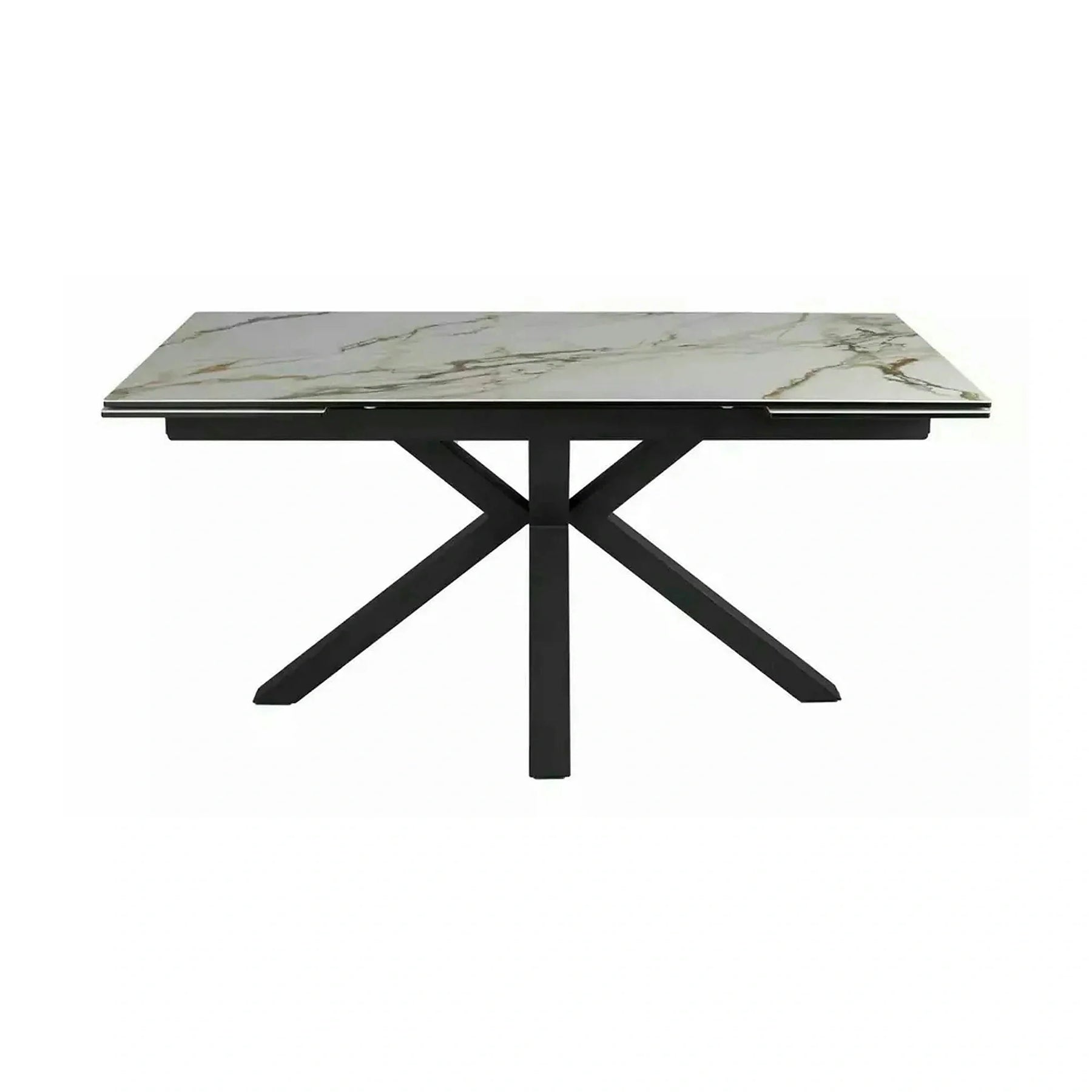 Masa extensibila sticla securizata COLUMBUS, alb cu efect de marmura/negru, sticla/ceramica/metal, 160/240x90x76 cm