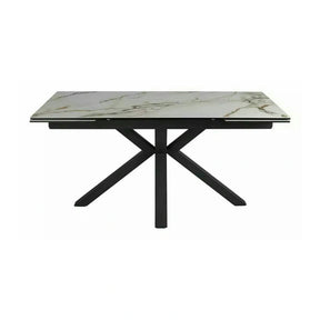 Masa extensibila sticla securizata COLUMBUS, alb cu efect de marmura/negru, sticla/ceramica/metal, 160/240x90x76 cm