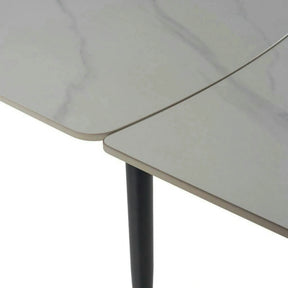 Masa extensibila VELA, ceramica/metal, alb cu efect de marmura/negru, 110-170×75×76 cm