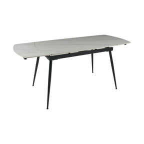 Masa extensibila VELA, alb cu efect de marmura/negru, ceramica/metal, 110/170x75x76 cm