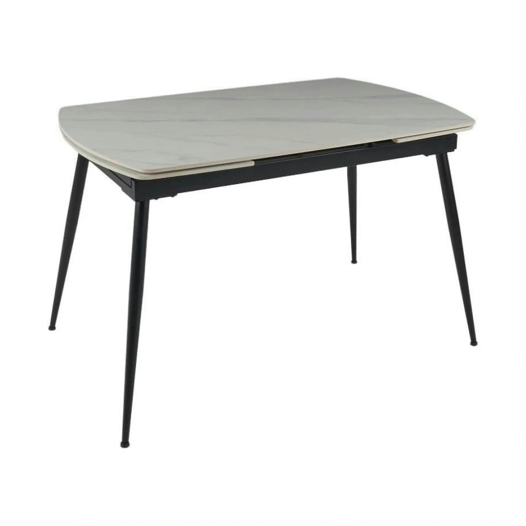 Masa extensibila VELA, ceramica/metal, alb cu efect de marmura/negru, 110-170×75×76 cm