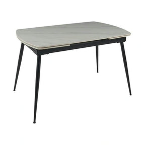 Masa extensibila VELA, ceramica/metal, alb cu efect de marmura/negru, 110-170×75×76 cm