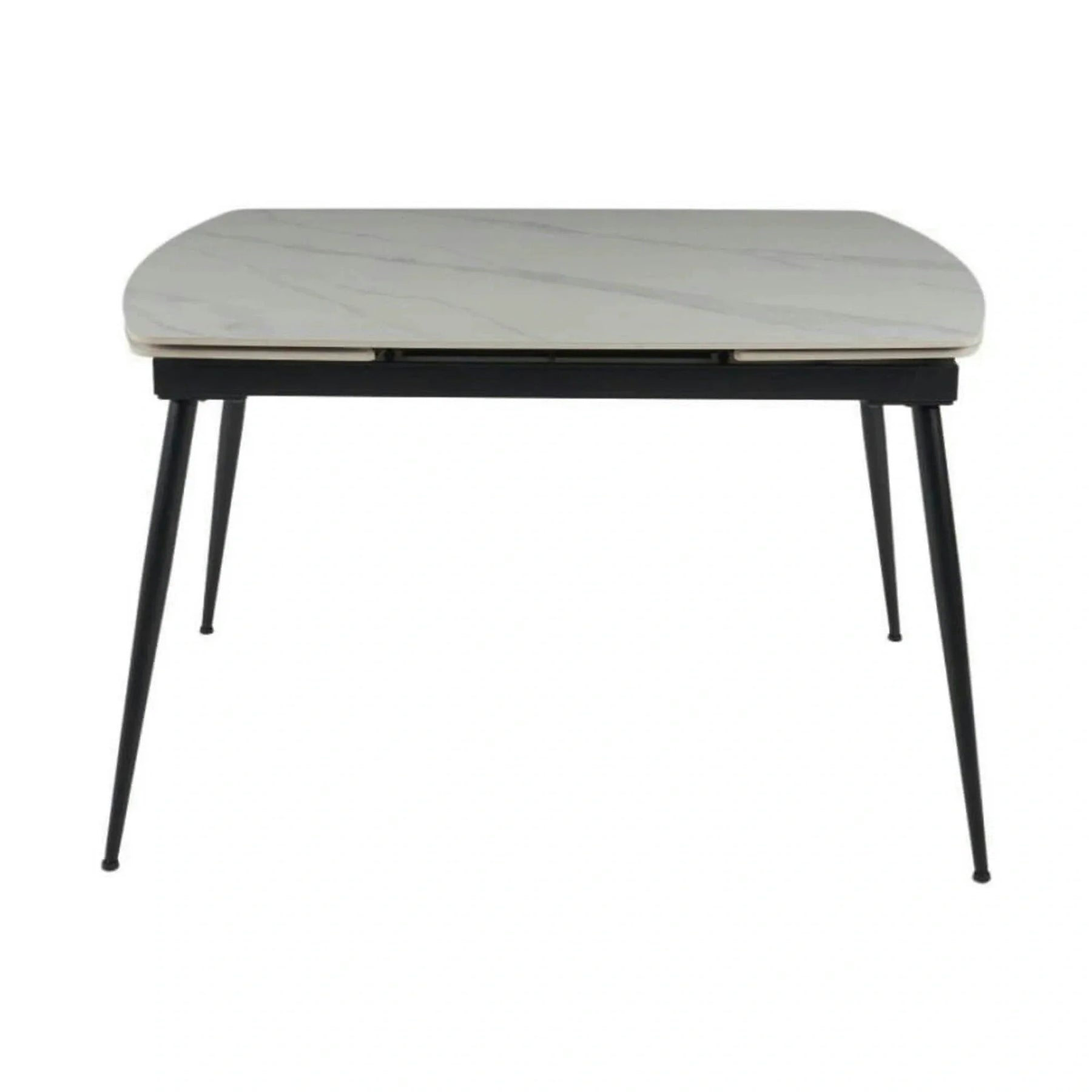 Masa extensibila VELA, ceramica/metal, alb cu efect de marmura/negru, 110-170×75×76 cm