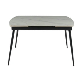 Masa extensibila VELA, ceramica/metal, alb cu efect de marmura/negru, 110-170×75×76 cm