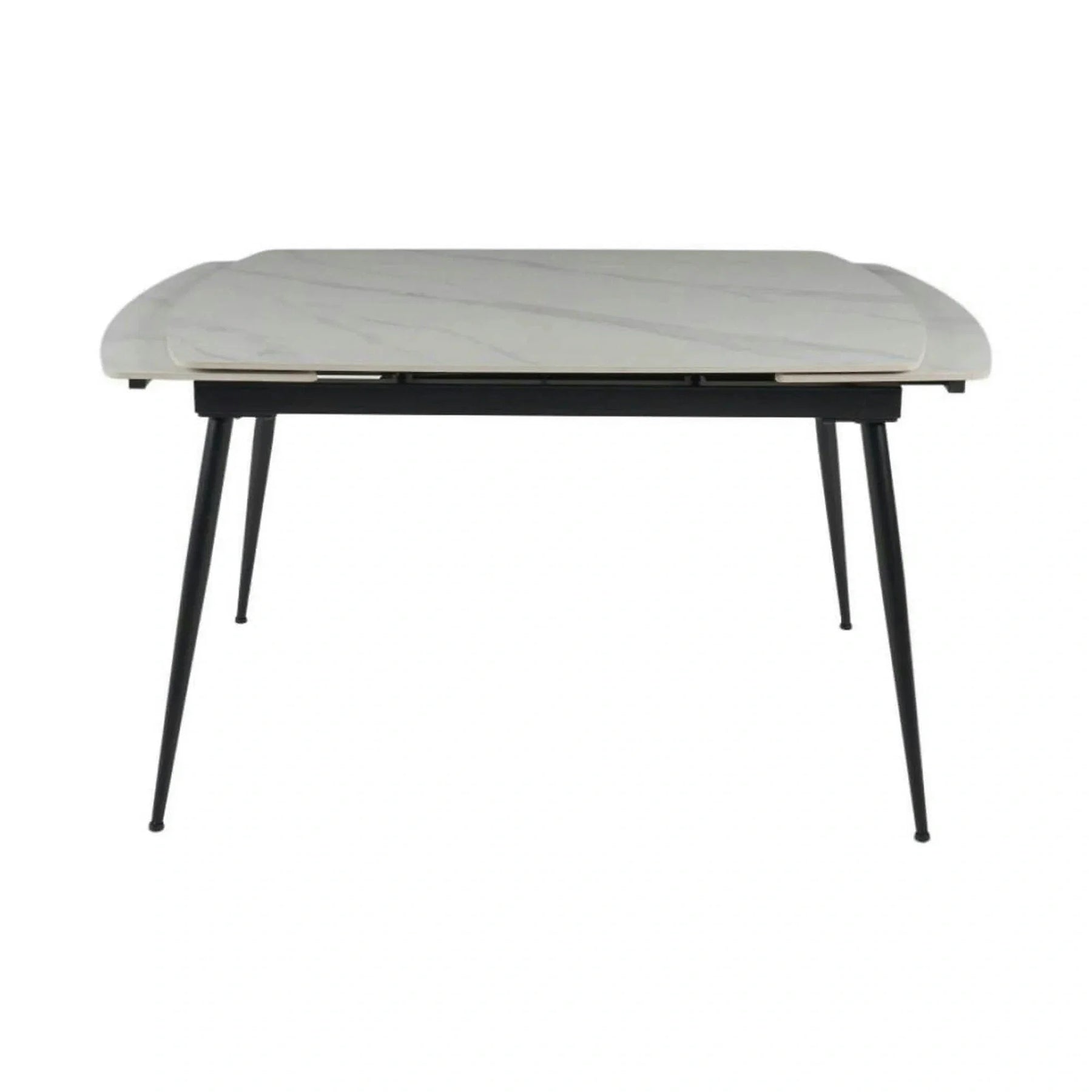 Masa extensibila VELA, ceramica/metal, alb cu efect de marmura/negru, 110-170×75×76 cm