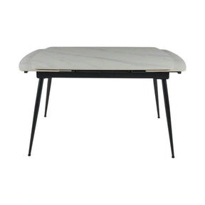 Masa extensibila VELA, ceramica/metal, alb cu efect de marmura/negru, 110-170×75×76 cm