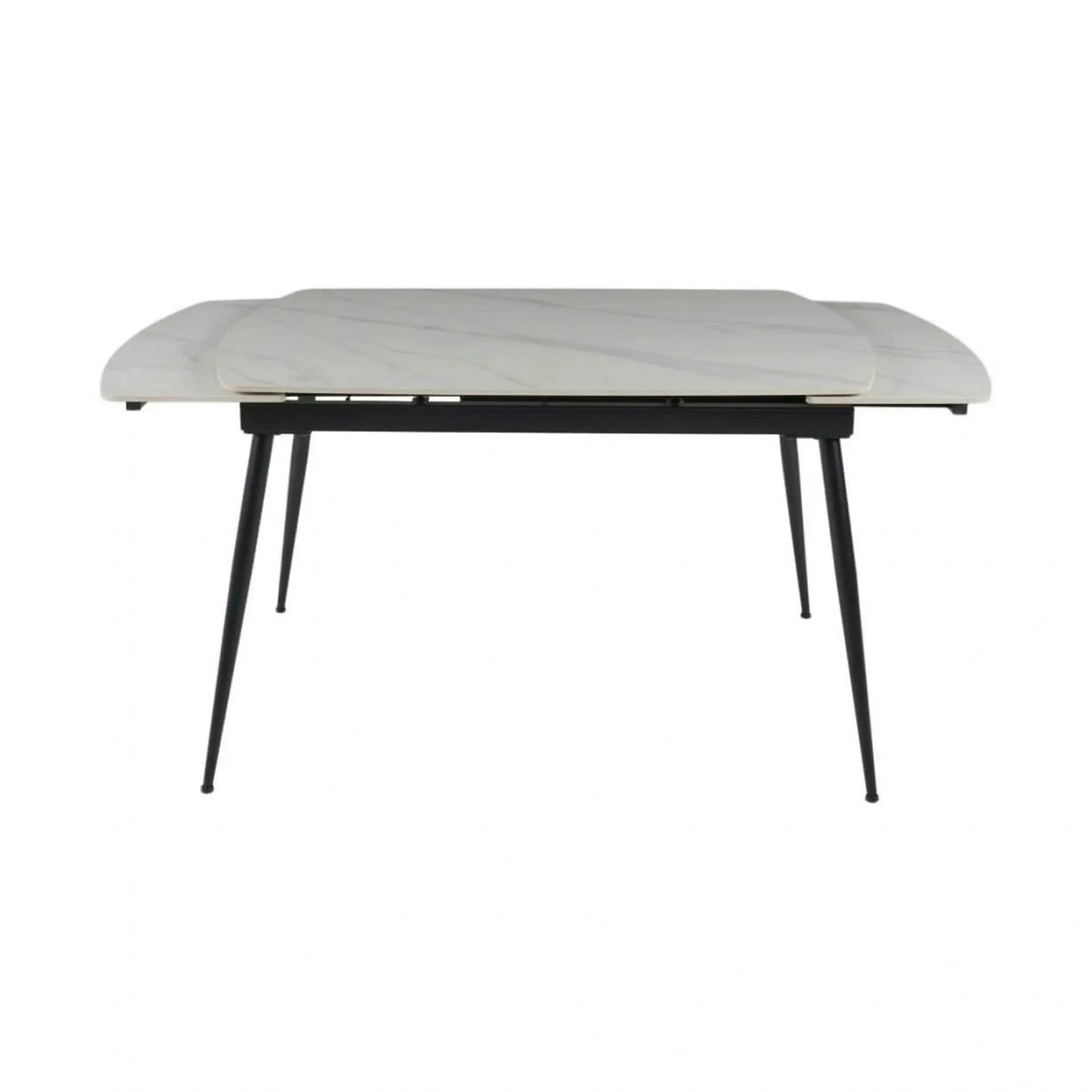 Masa extensibila VELA, ceramica/metal, alb cu efect de marmura/negru, 110-170×75×76 cm