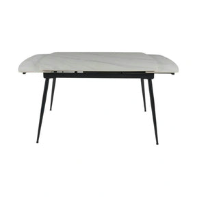 Masa extensibila VELA, ceramica/metal, alb cu efect de marmura/negru, 110-170×75×76 cm
