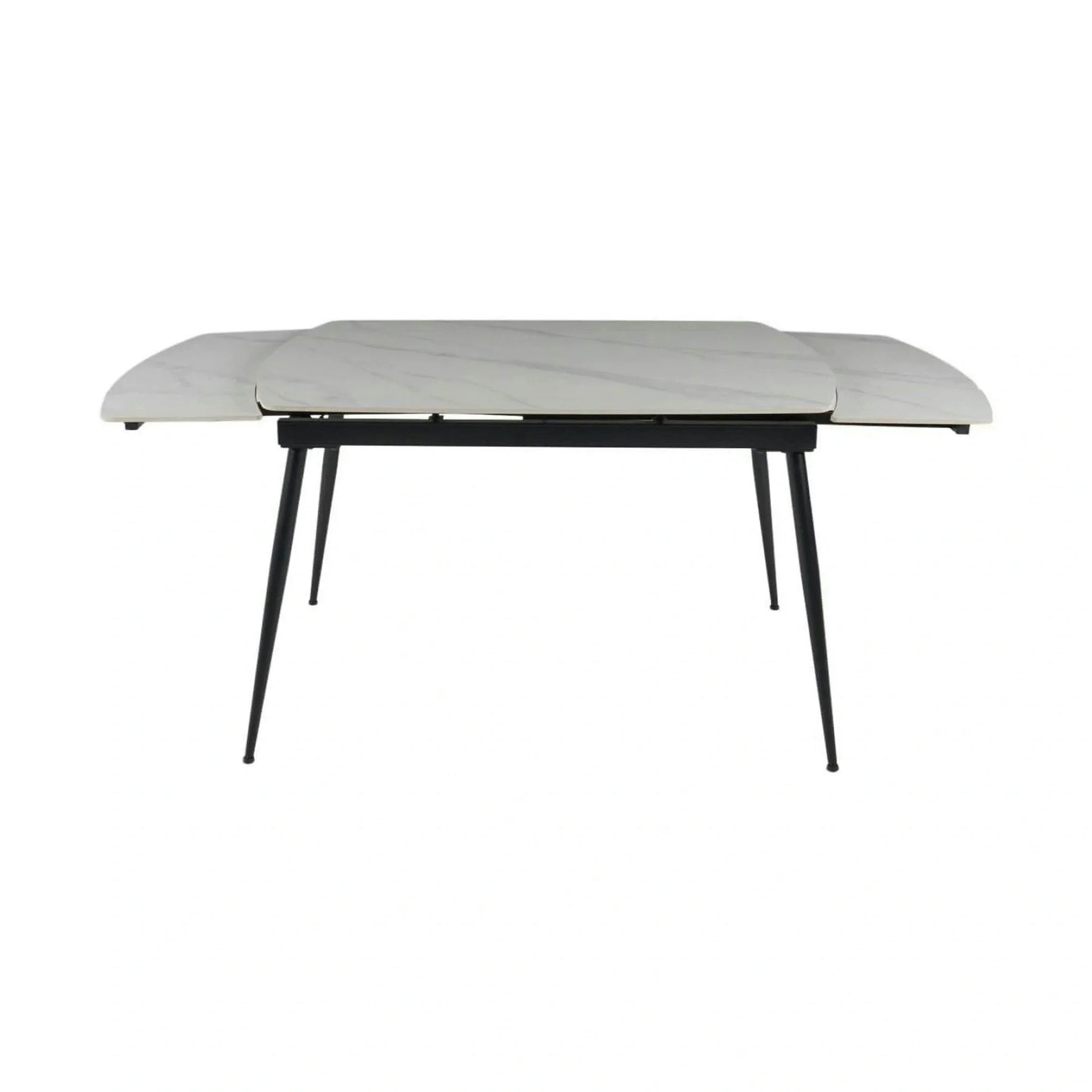 Masa extensibila VELA, ceramica/metal, alb cu efect de marmura/negru, 110-170×75×76 cm