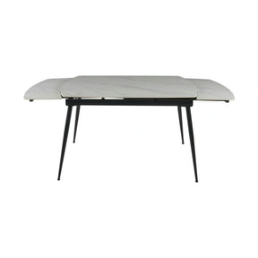 Masa extensibila VELA, ceramica/metal, alb cu efect de marmura/negru, 110-170×75×76 cm