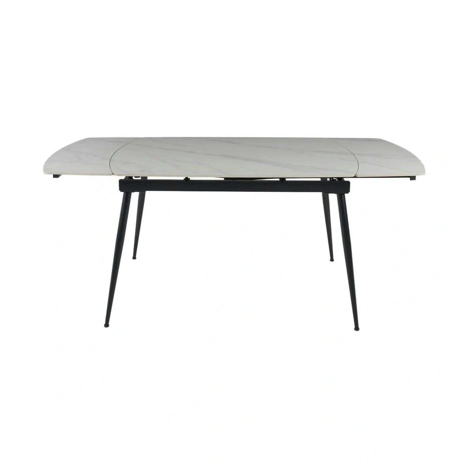 Masa extensibila VELA, ceramica/metal, alb cu efect de marmura/negru, 110-170×75×76 cm
