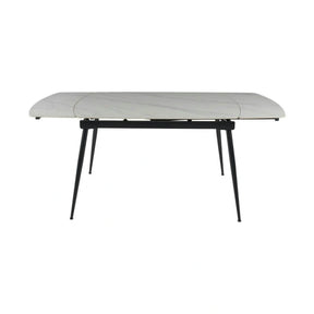Masa extensibila VELA, ceramica/metal, alb cu efect de marmura/negru, 110-170×75×76 cm
