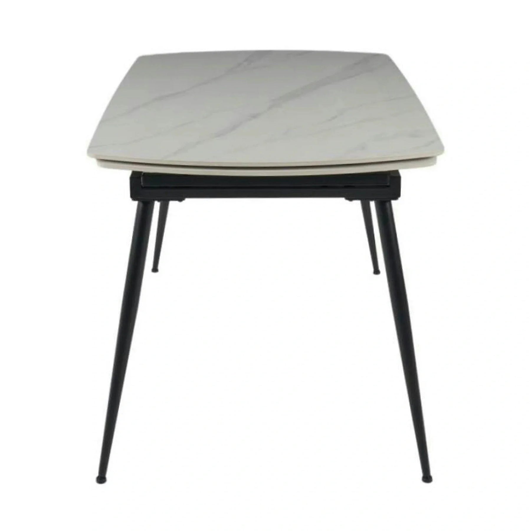 Masa extensibila VELA, ceramica/metal, alb cu efect de marmura/negru, 110-170×75×76 cm