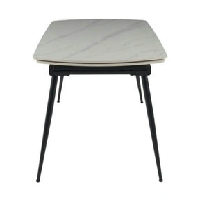 Masa extensibila VELA, ceramica/metal, alb cu efect de marmura/negru, 110-170×75×76 cm