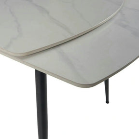 Masa extensibila VELA, ceramica/metal, alb cu efect de marmura/negru, 110-170×75×76 cm