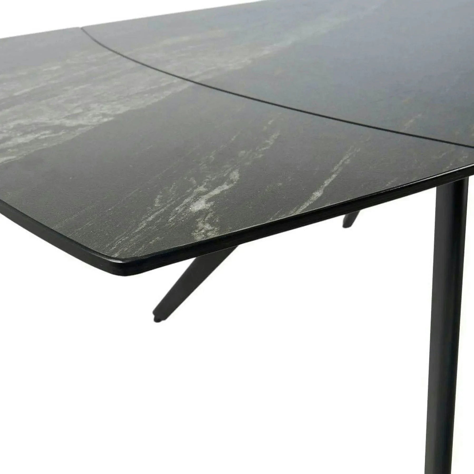 Masa extensibila VIGO, ceramica/metal cu un strat de pulbere Sanding Black, negru Black Galaxy cu efect de marmura/negru, 120-180×80×74-77 cm