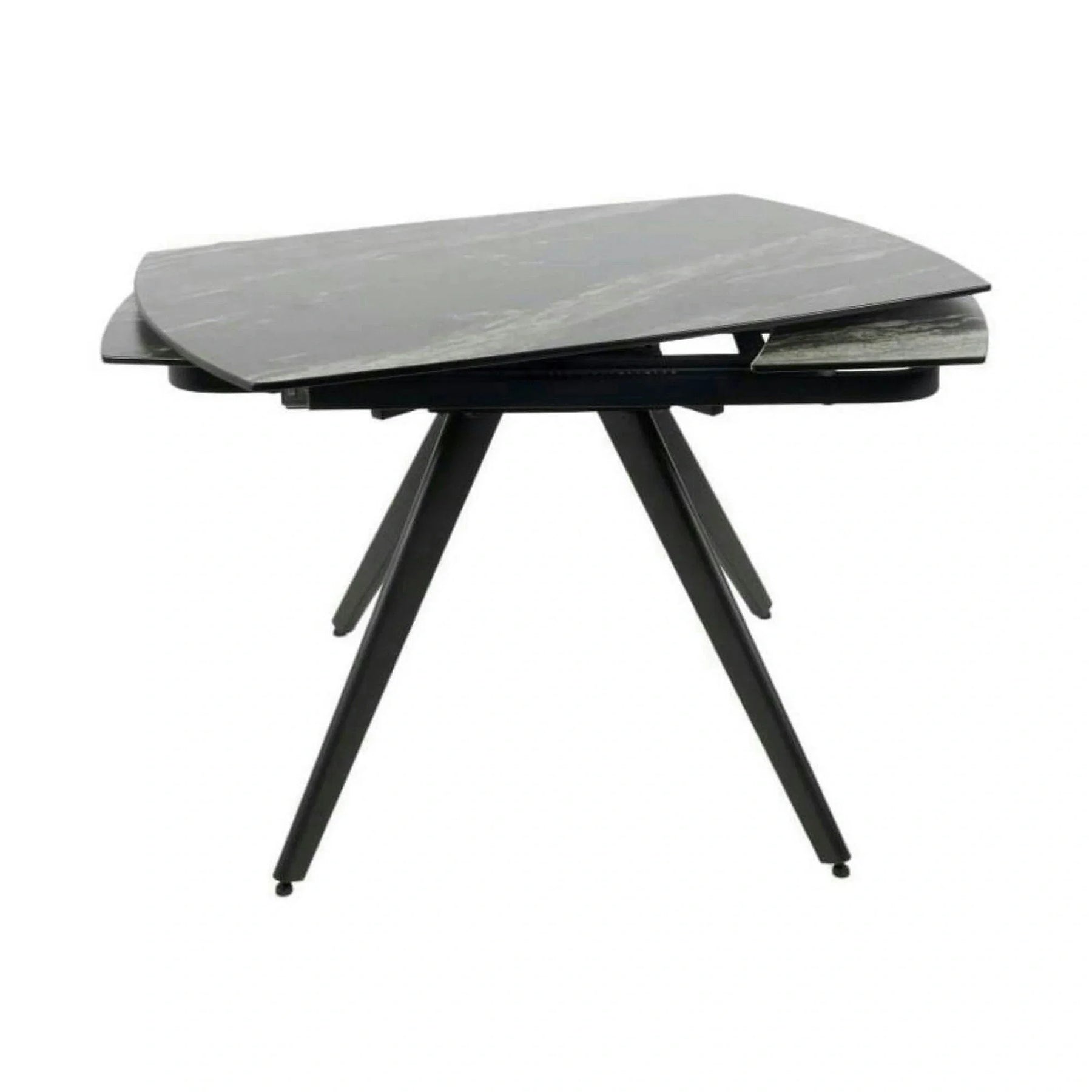 Masa extensibila VIGO, ceramica/metal cu un strat de pulbere Sanding Black, negru Black Galaxy cu efect de marmura/negru, 120-180×80×74-77 cm