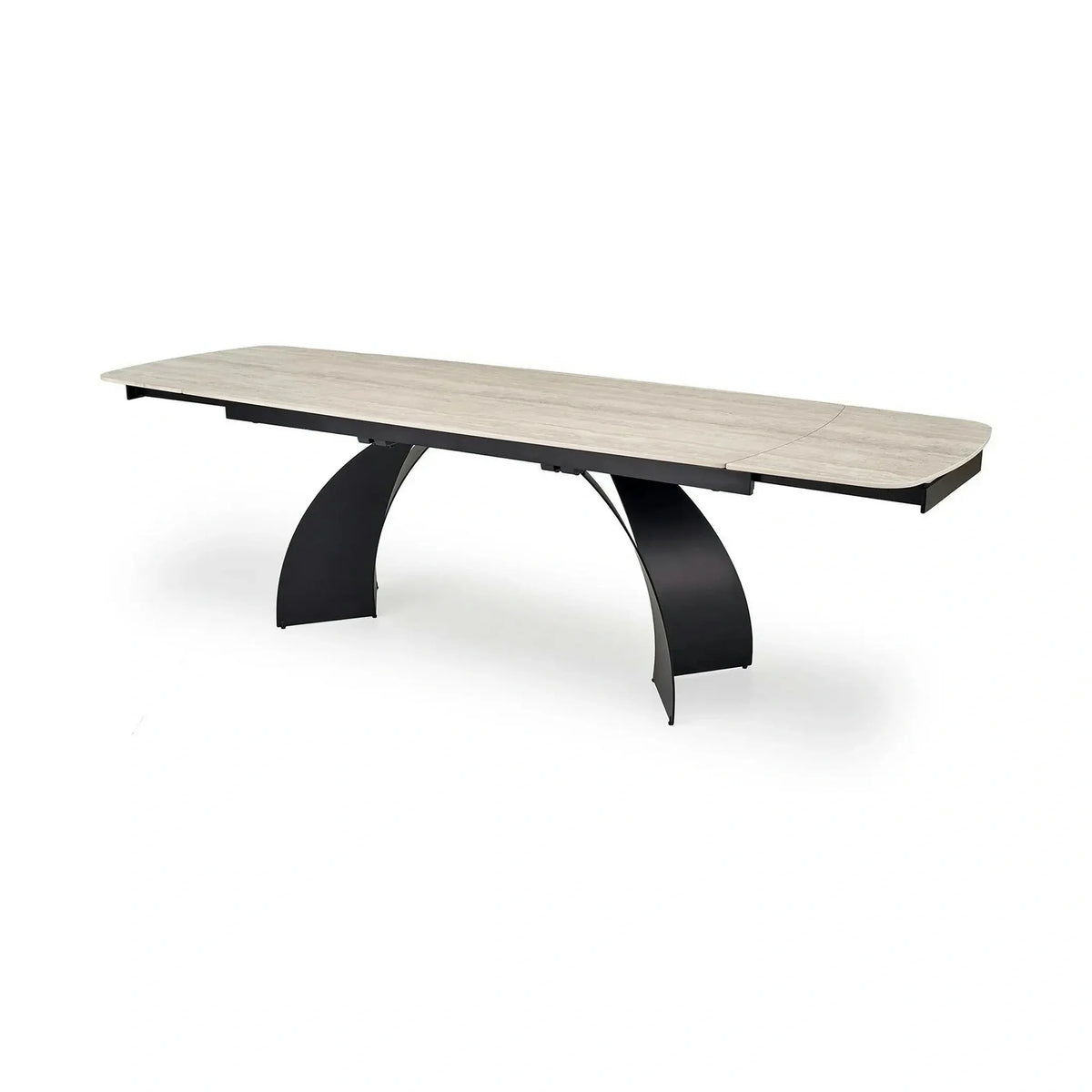 Masa extensibila VITRUS, travertin/negru, piatra sinterizata/metal, 180/260x90x76 cm