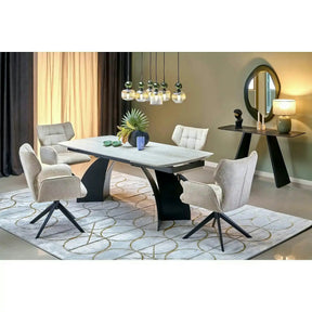 Masa extensibila VITRUS, travertin/negru, piatra sinterizata/metal, 180/260x90x76 cm